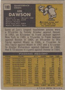 1971 Topps #180 Len Dawson Back