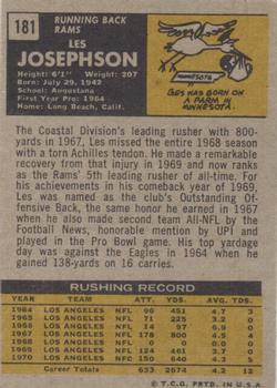 1971 Topps #181 Les Josephson Back