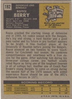 1971 Topps #182 Royce Berry Back