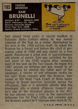 1971 Topps #185 Sam Brunelli Back
