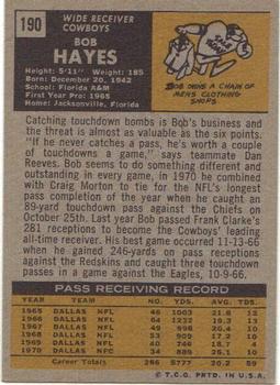 1971 Topps #190 Bob Hayes Back