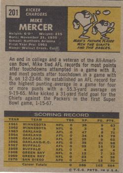 1971 Topps #201 Mike Mercer Back