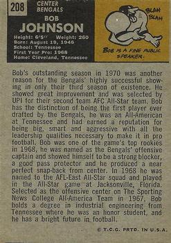 1971 Topps #208 Bob Johnson Back