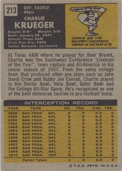 1971 Topps #213 Charlie Krueger Back
