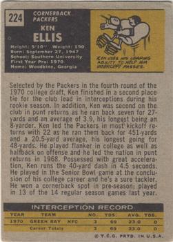 1971 Topps #224 Ken Ellis Back