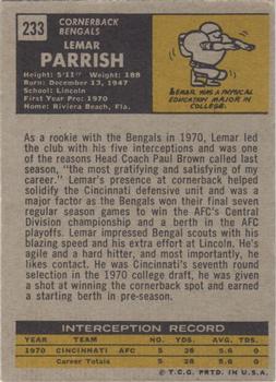 1971 Topps #233 Lemar Parrish Back