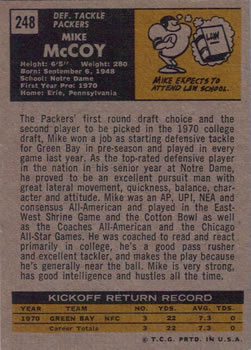 1971 Topps #248 Mike McCoy Back