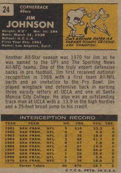 1971 Topps #24 Jim Johnson Back