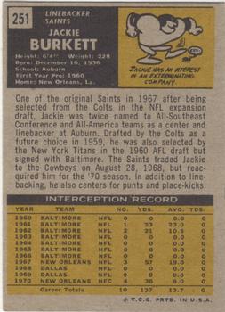 1971 Topps #251 Jackie Burkett Back