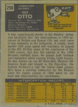 1971 Topps #258 Gus Otto Back