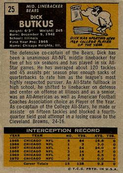 1971 Topps #25 Dick Butkus Back