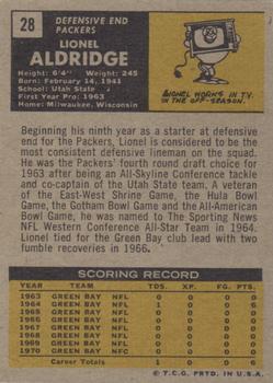 1971 Topps #28 Lionel Aldridge Back