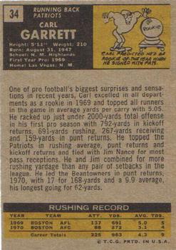 1971 Topps #34 Carl Garrett Back
