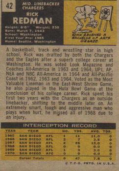 1971 Topps #42 Rick Redman Back