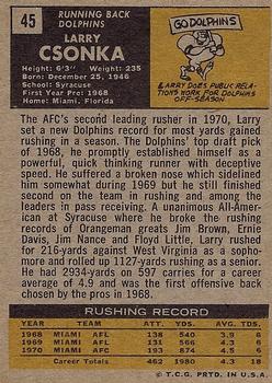 1971 Topps #45 Larry Csonka Back