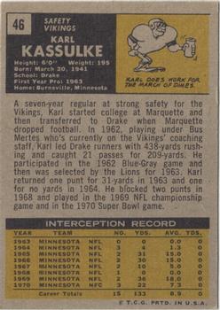 1971 Topps #46 Karl Kassulke Back