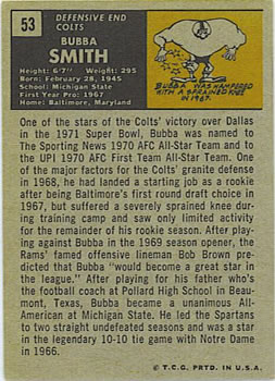 1971 Topps #53 Bubba Smith Back