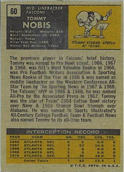 1971 Topps #60 Tommy Nobis Back