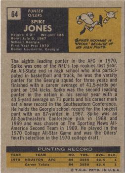 1971 Topps #64 Spike Jones Back