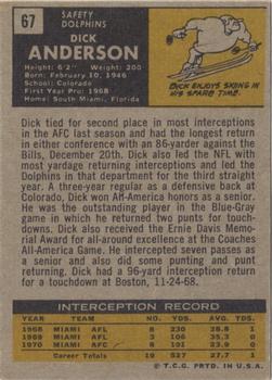 1971 Topps #67 Dick Anderson Back