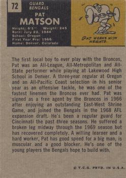 1971 Topps #72 Pat Matson Back