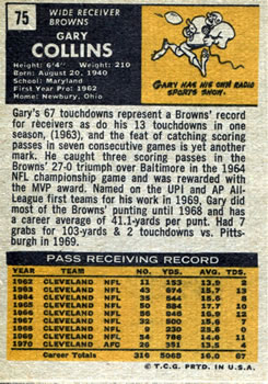 1971 Topps #75 Gary Collins Back
