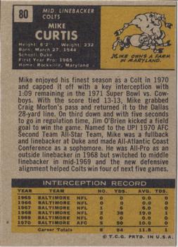 1971 Topps #80 Mike Curtis Back