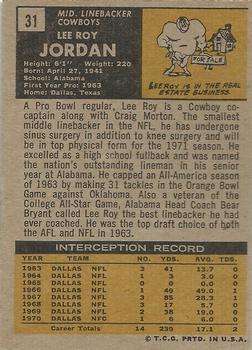 1971 Topps #31 Lee Roy Jordan Back