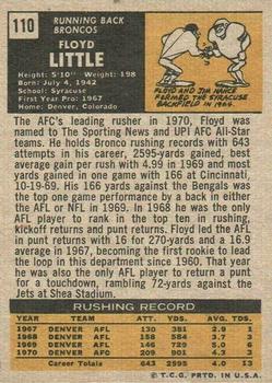 1971 Topps #110 Floyd Little Back