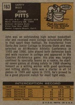1971 Topps #163 John Pitts Back