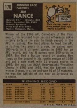 1971 Topps #170 Jim Nance Back