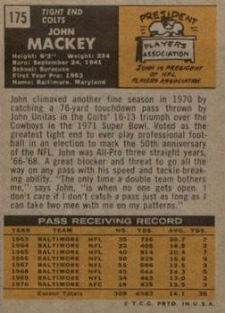 1971 Topps #175 John Mackey Back