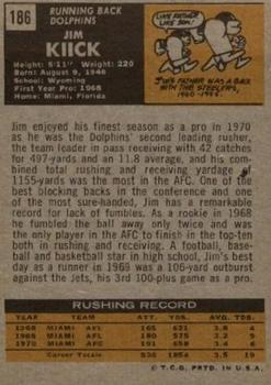 1971 Topps #186 Jim Kiick Back