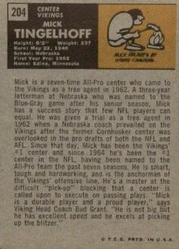 1971 Topps #204 Mick Tingelhoff Back