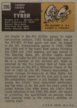 1971 Topps #206 Jim Tyrer Back