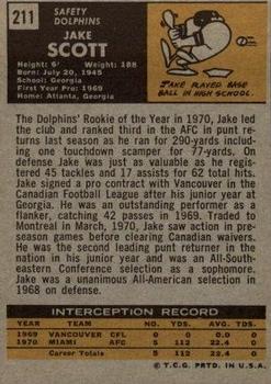 1971 Topps #211 Jake Scott Back