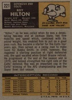 1971 Topps #221 Roy Hilton Back