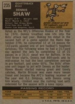 1971 Topps #235 Dennis Shaw Back