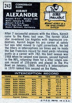 1971 Topps #243 Kermit Alexander Back