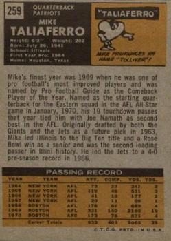 1971 Topps #259 Mike Taliaferro Back