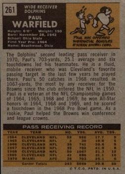 1971 Topps #261 Paul Warfield Back