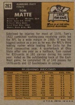 1971 Topps #263 Tom Matte Back