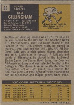1971 Topps #83 Gale Gillingham Back