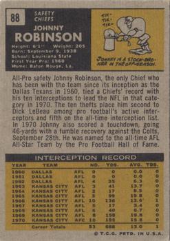 1971 Topps #88 Johnny Robinson Back