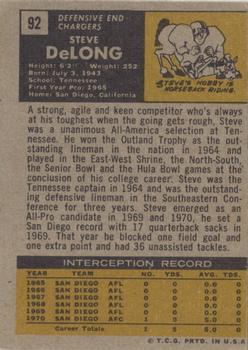 1971 Topps #92 Steve DeLong Back