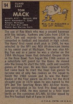 1971 Topps #94 Tom Mack Back