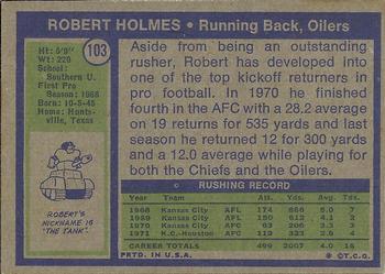 1972 Topps #103 Robert Holmes Back