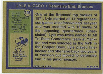 1972 Topps #106 Lyle Alzado Back