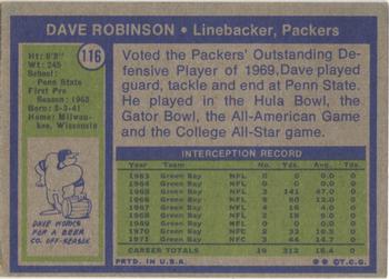 1972 Topps #116 Dave Robinson Back