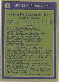 1972 Topps #133 AFC Semi-Final Back